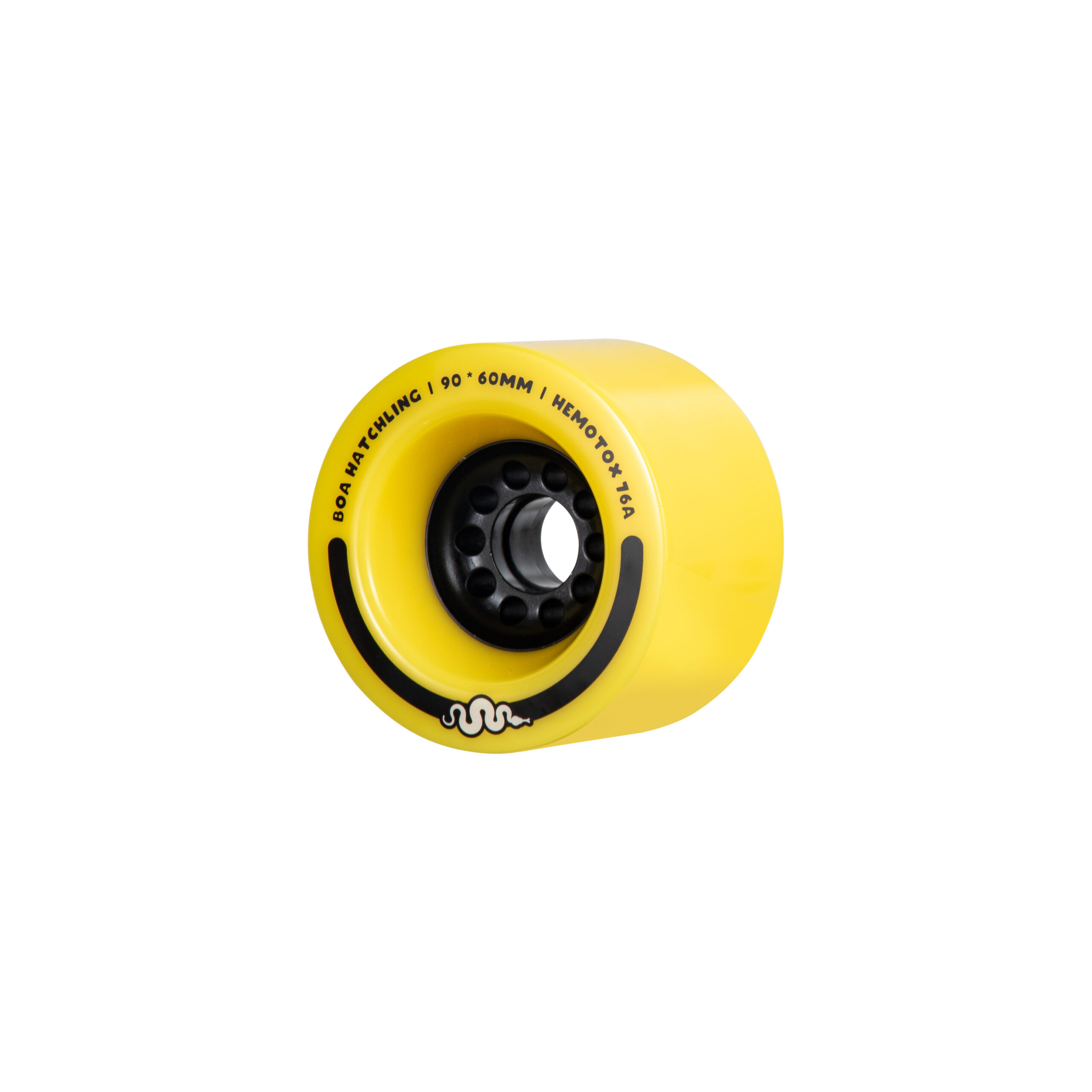 Boa Hatchling V3 90mm Longboard Wheels 76A (Yellow). Front Angle.